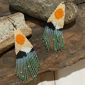 Handmade seed bead fringe earrings